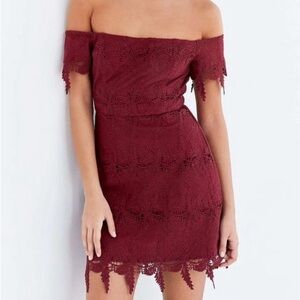 ASTR Valentina Red Lace Off Shoulder Mini Dress XS
